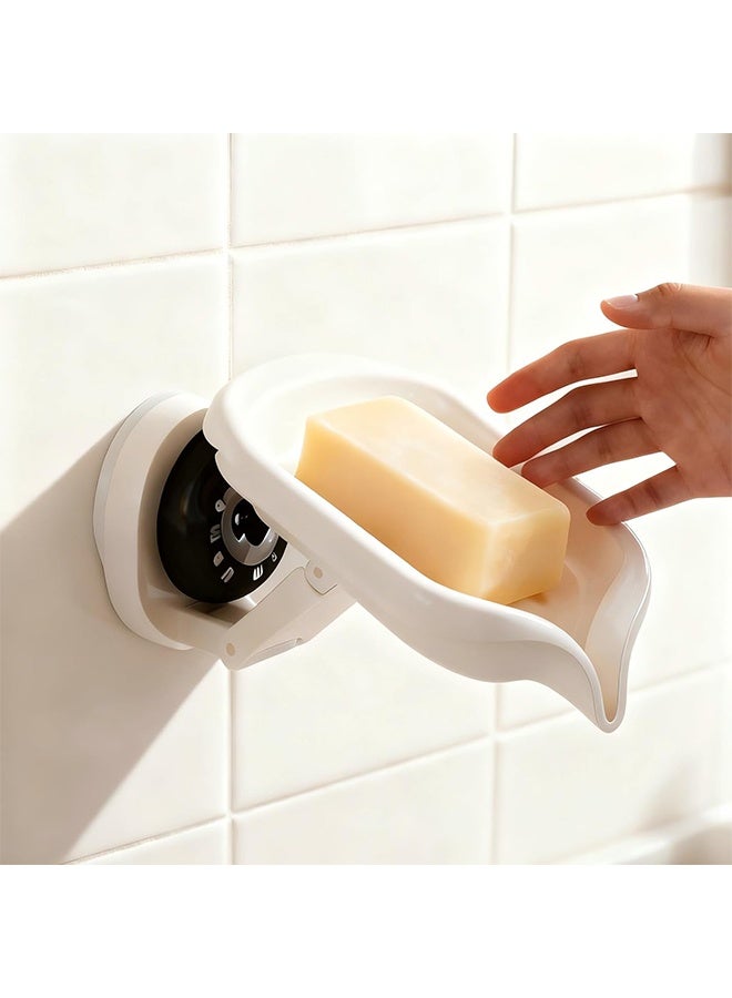 Strong Suction Soap Dish, Wall Mount Adhesive Holder for Shower and Bathroom, No-Spill Fast Drying Soap Saver - Image 1